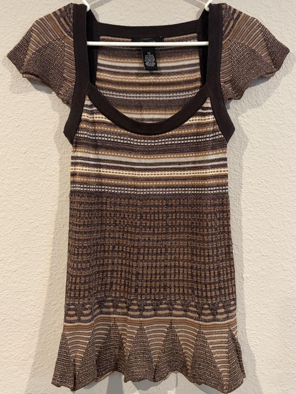 Arden B Vintage Y2K Goddess Metallic Brown Stripe Cap Sleeve Mini Dress Size XS